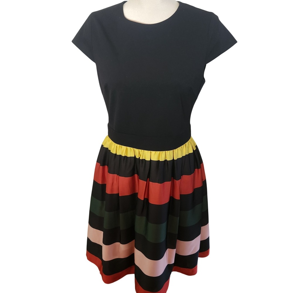 Ted Baker London Black Striped Fit Flare Dress Size 4 NWT - Picture 2 of 7